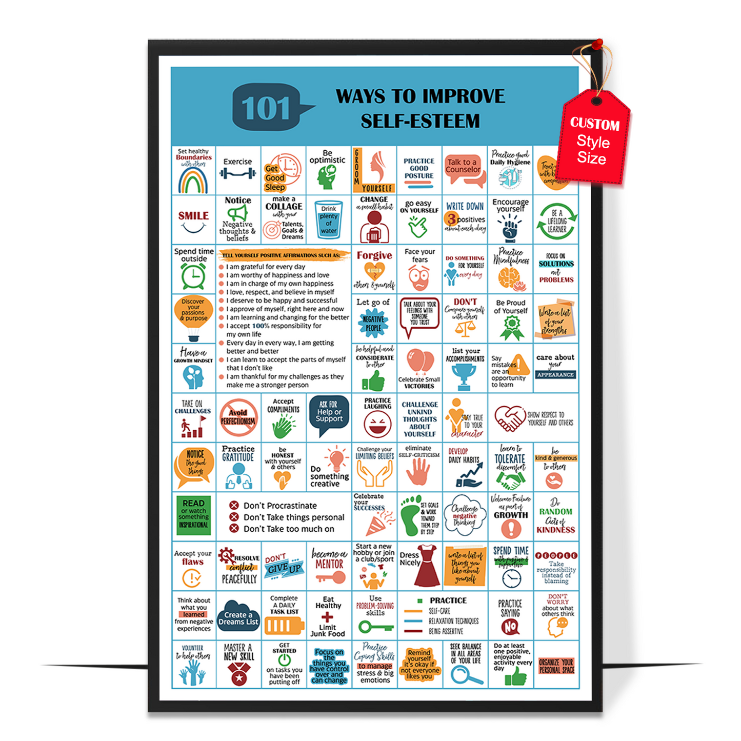 101 Ways to Improve Self-Esteem Poster