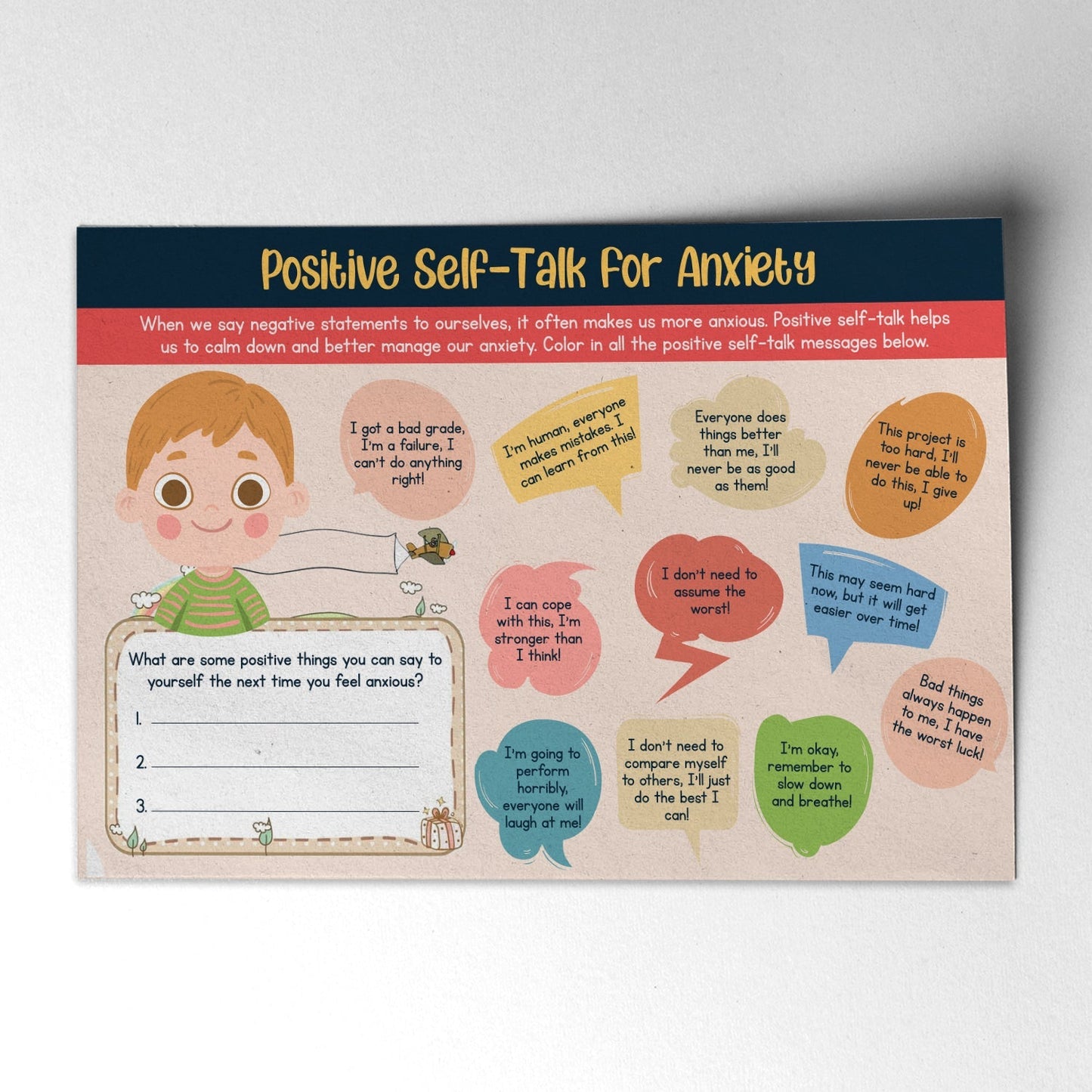 Anxiety Positive Self-Talk Worksheet