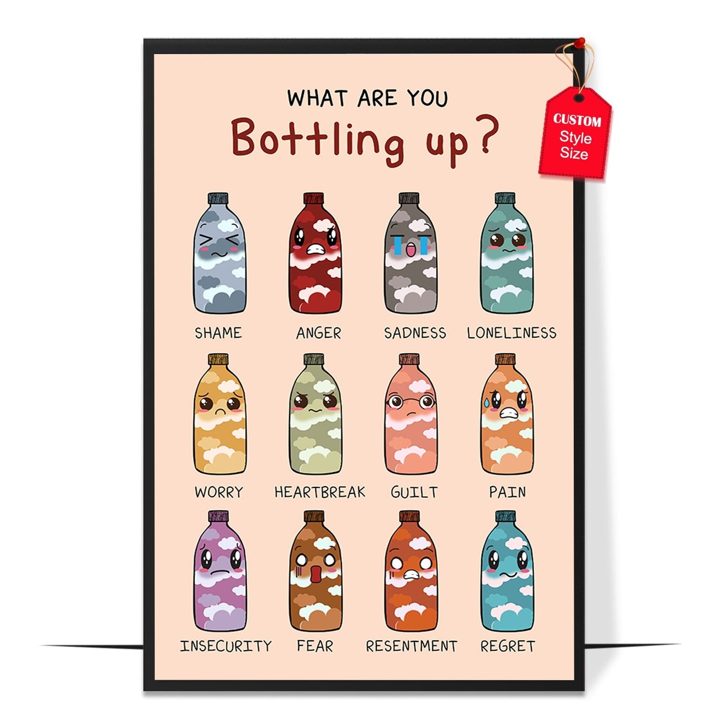 Boho Bottling Up Feelings Mental Health Poster