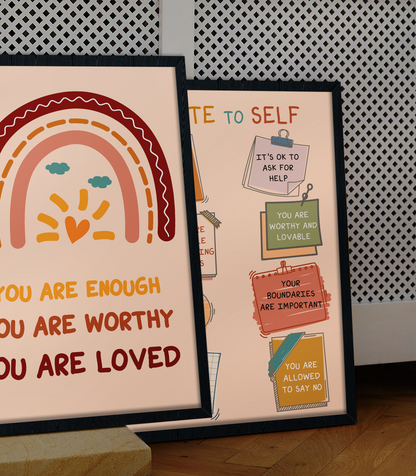 Boho Enough Worthy Loved Therapy Mental Health Poster (3)