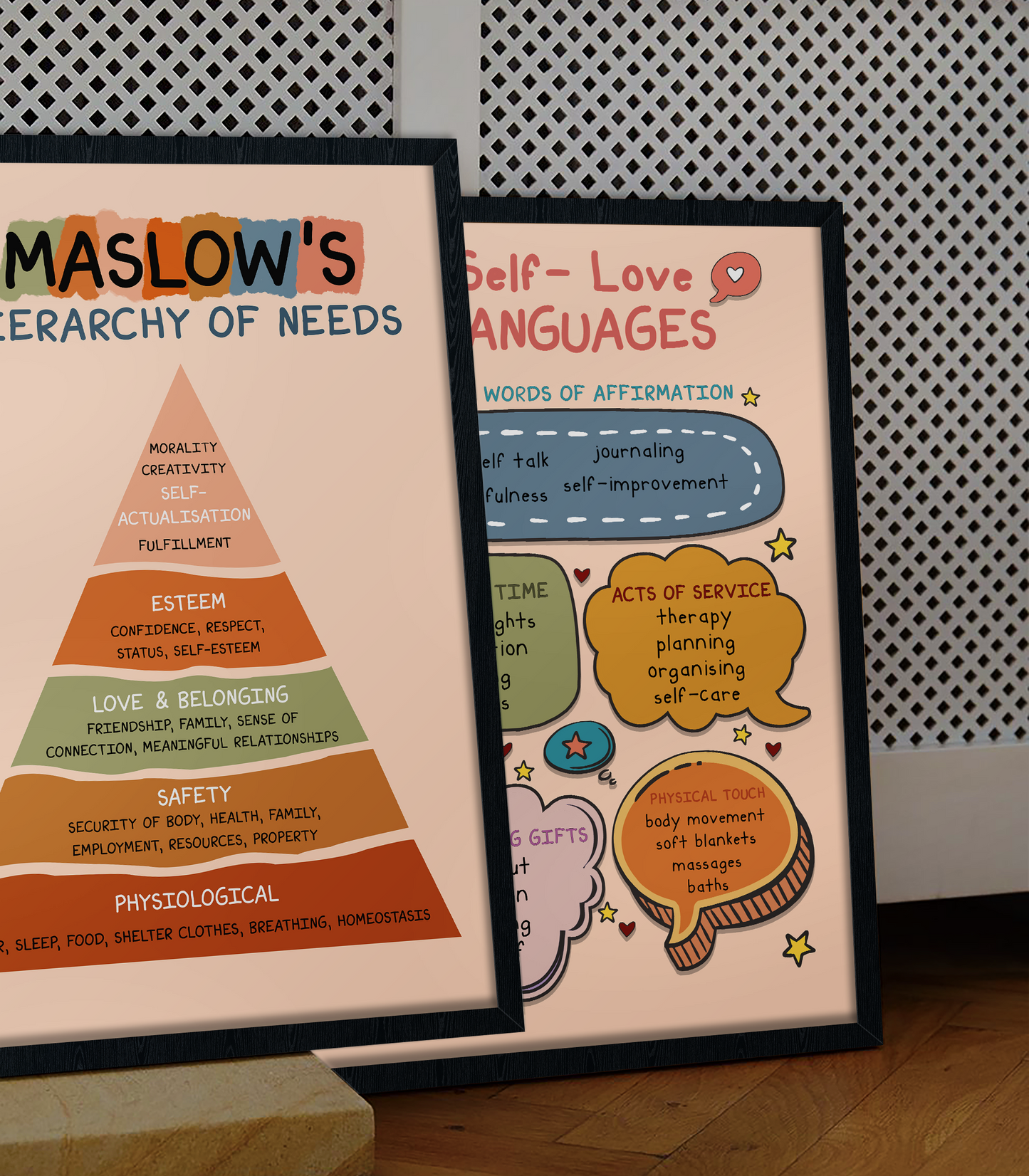 Boho Maslow&#8217;s Hierarchy Therapy Mental Health Poster (3)