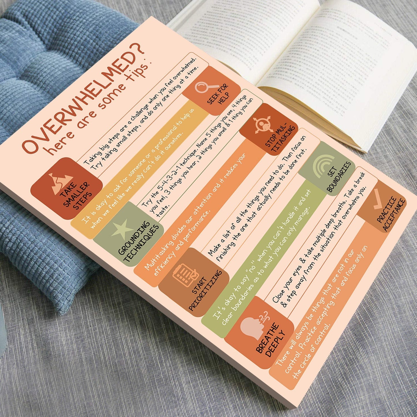 Boho Overwhelmed Tips Therapy Mental Health Poster (3)