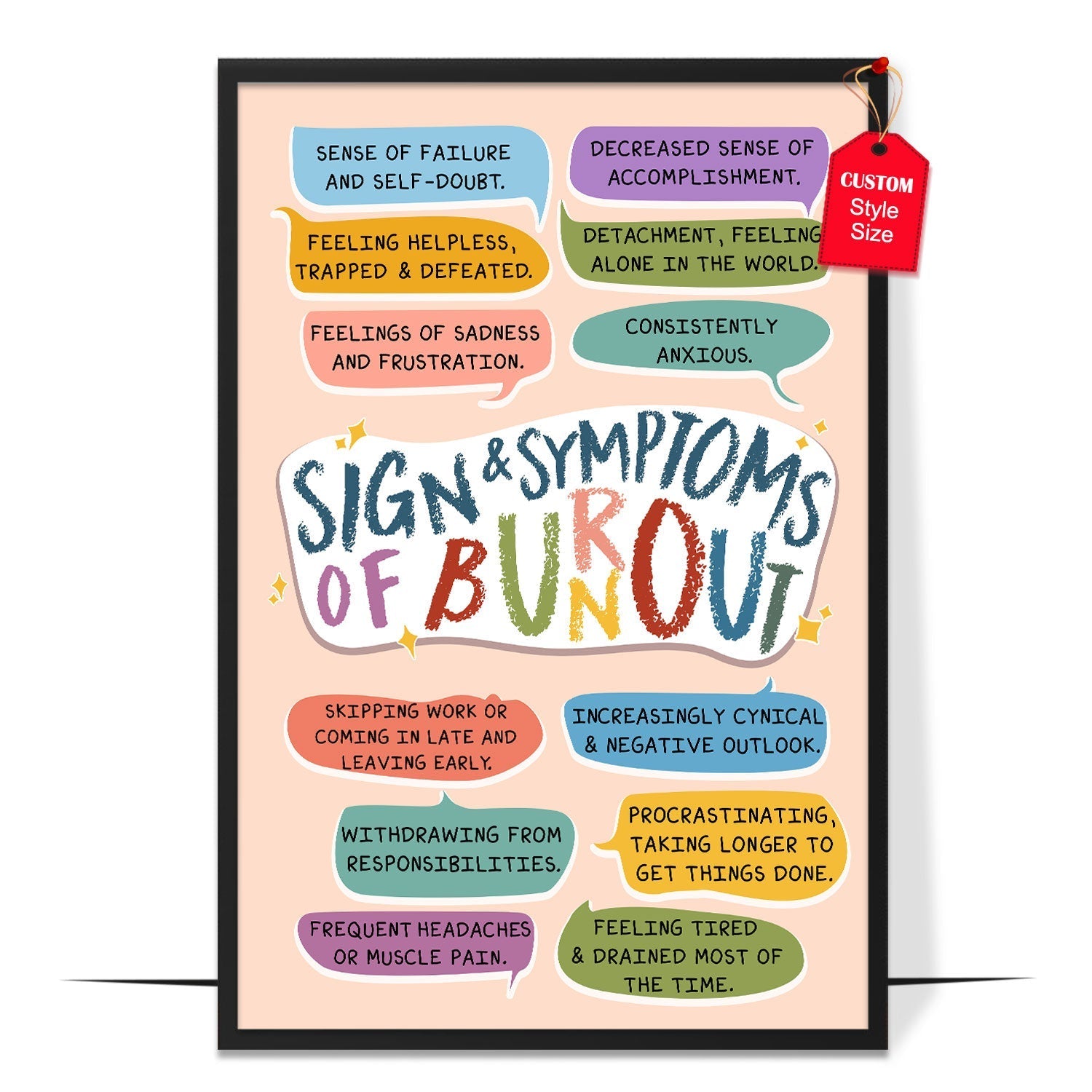 Boho Sign and Symptoms of Burnout Poster