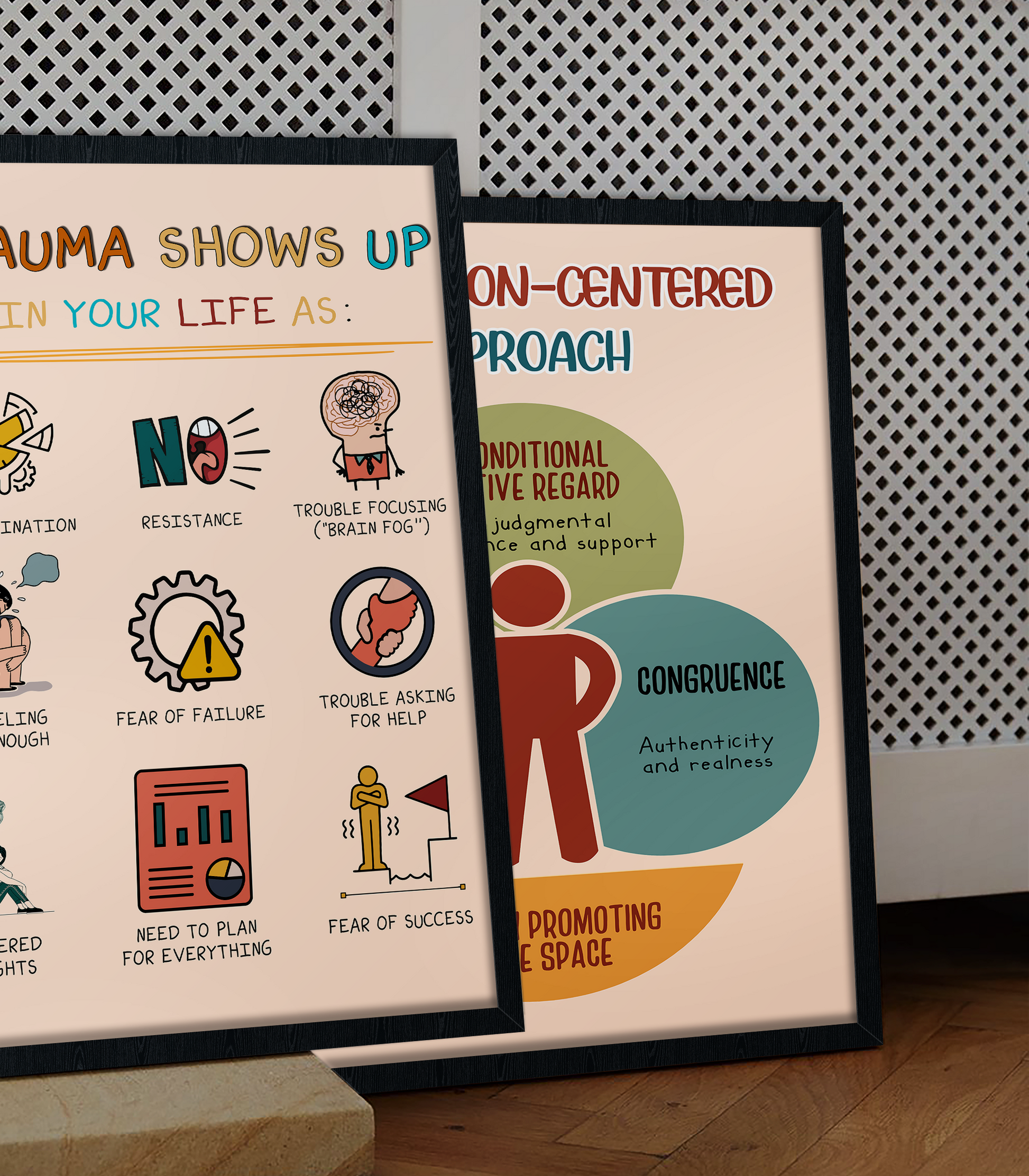 Boho Trauma Shows Up Therapy Mental Health Poster (3)