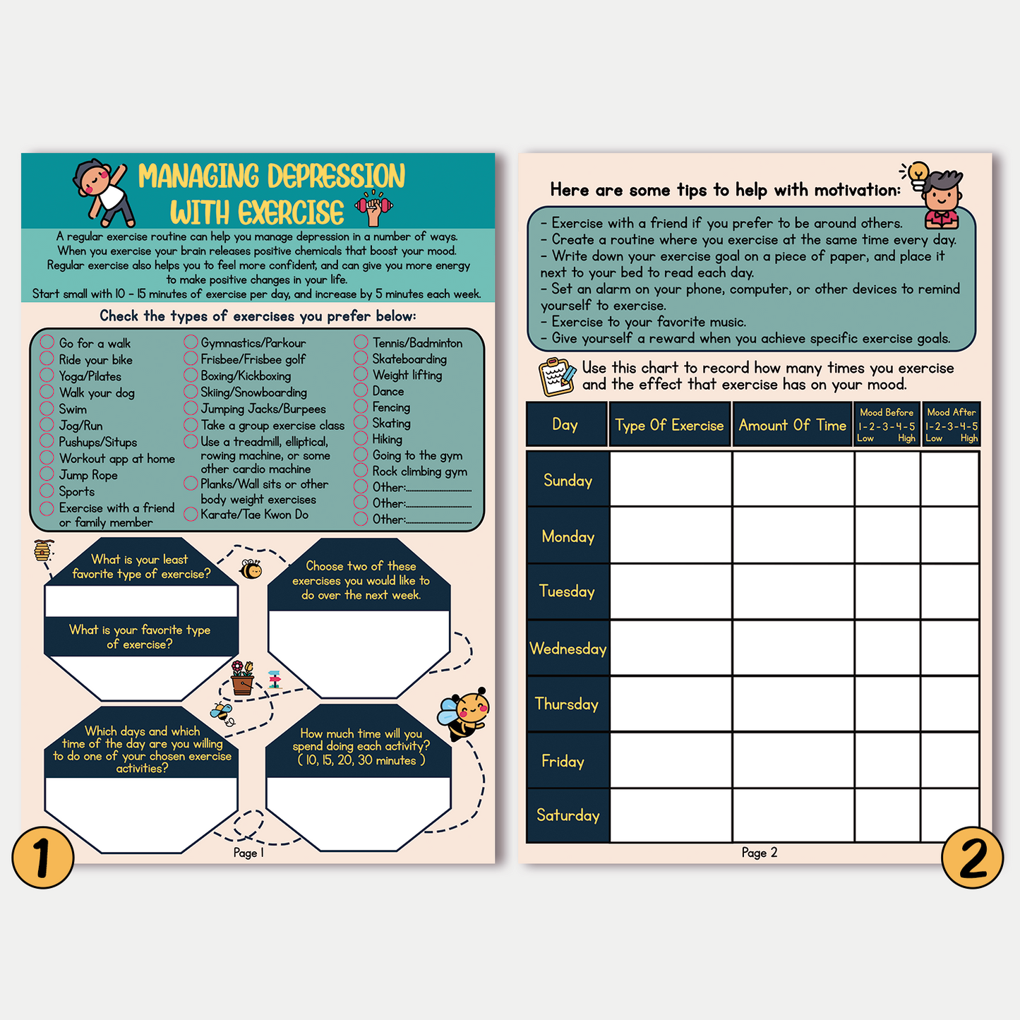 Set of 2 Exercise for Depression Worksheet