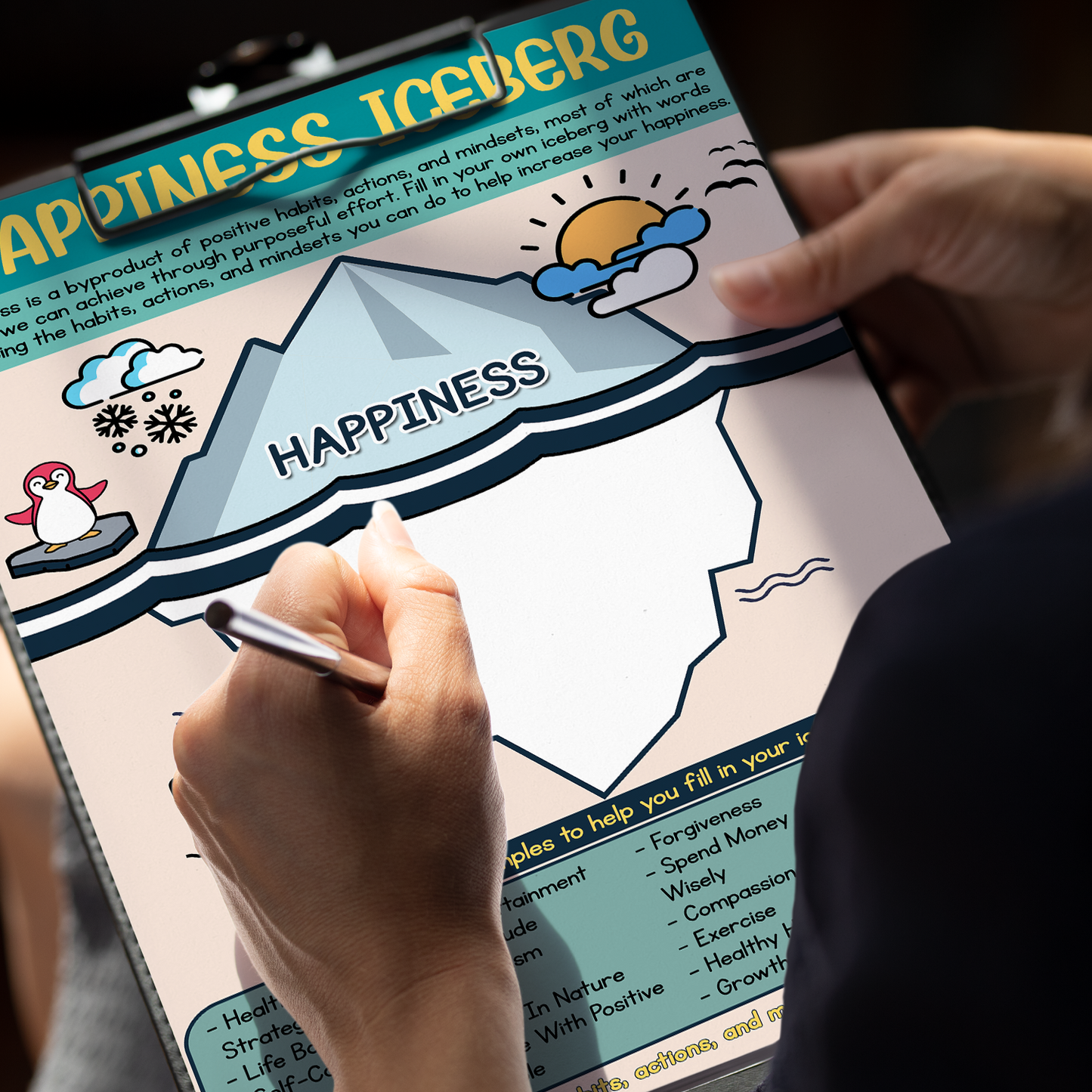 Happiness Iceberg Therapy Tool Fillable Worksheet (5)