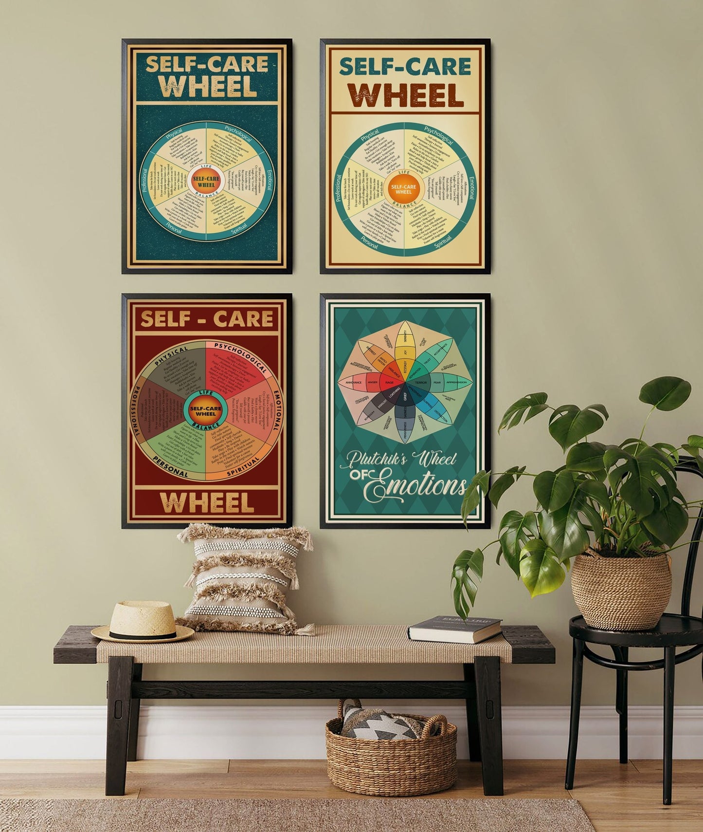 Retro Self-care Wheel Vintage Mental Health Poster (5)