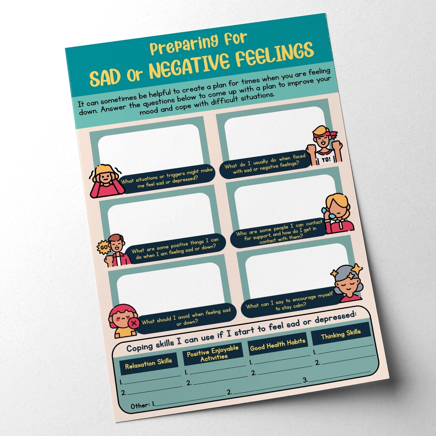 Sad or Negative Feelings WorksheetSad or Negative Feelings Worksheet