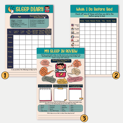 Set of 3 Sleep Hygiene Tracker Worksheet