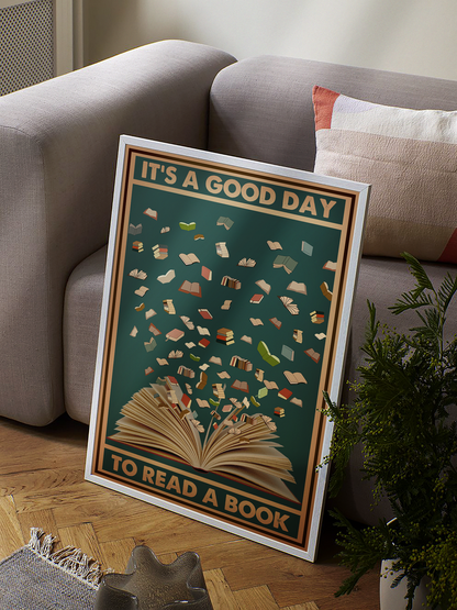 Vintage Good Day Reading Books Positive Quote Poster (3)