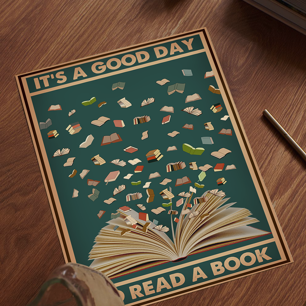 Vintage Good Day Reading Books Positive Quote Poster (5)