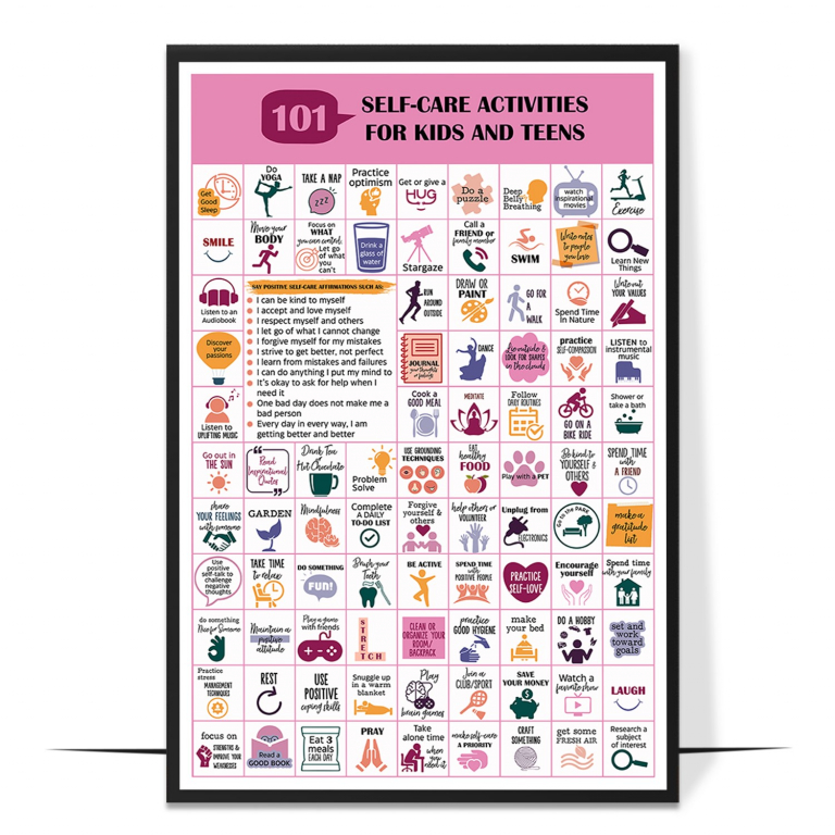 Self-care activities for kids poster — One hundred and one kid- and teen-friendly self-care a