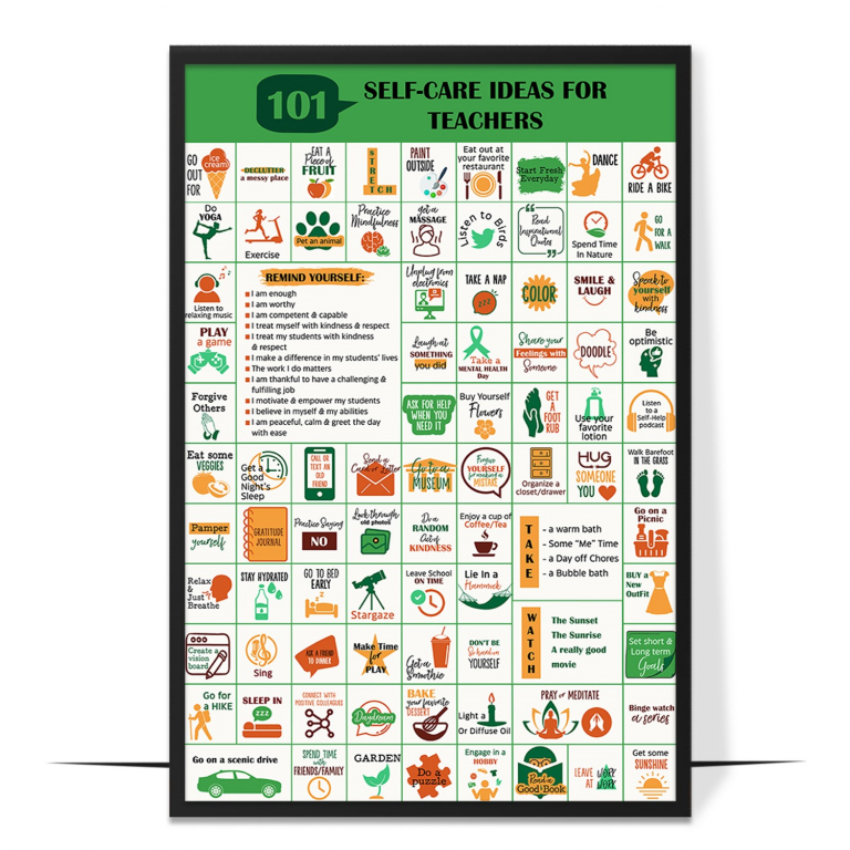 Self-care for teachers poster — One hundred and one teacher-specific self-care ideas,