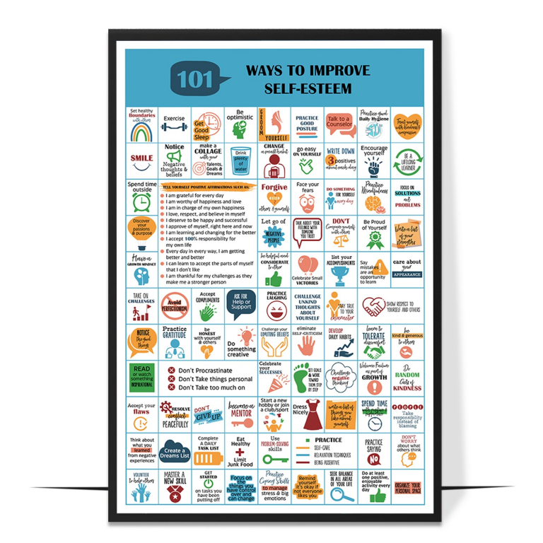 Improve self-esteem poster — One hundred and one self-esteem-building actions group