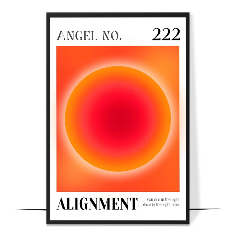 222 Alignment hand-drawn aura print — A balanced wash of aura color frames the numbe
