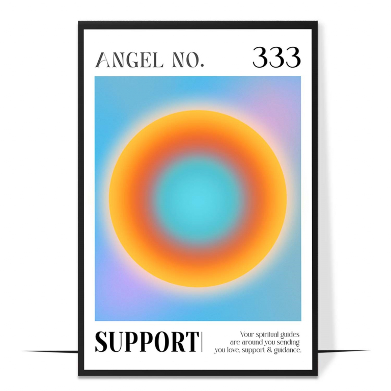 333 Support hand-drawn aura print — A warm aura glow surrounds the number 333, gen