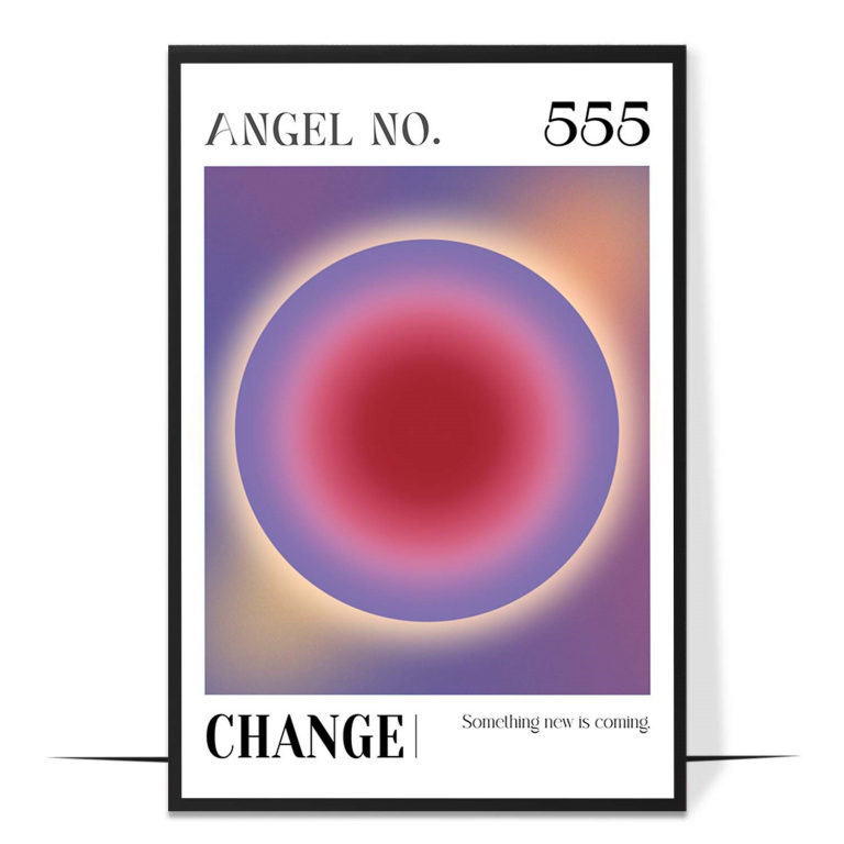 555 Change hand-drawn aura print — A shifting, sunrise-to-dusk aura sweeps behind