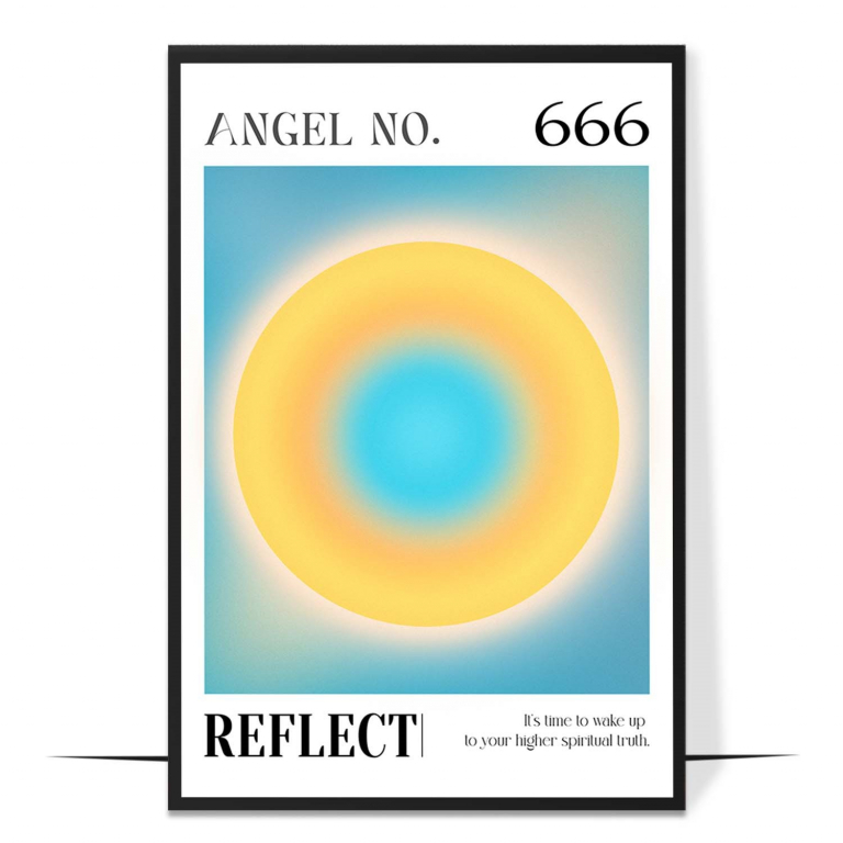 666 Reflect hand-drawn aura print — A soft, muted aura settles around the number 6