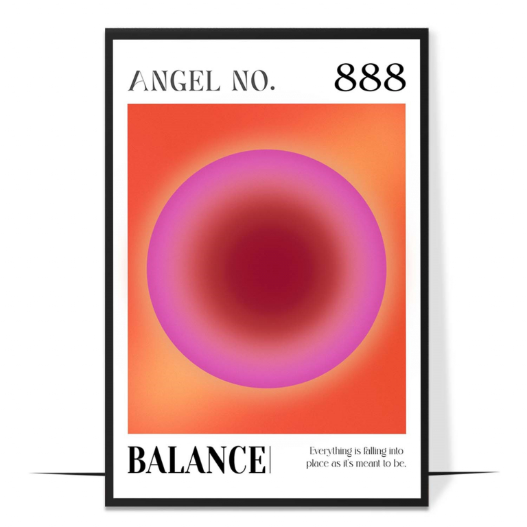 888 Balance hand-drawn aura print — A full, flowing aura wraps the number 888, ric