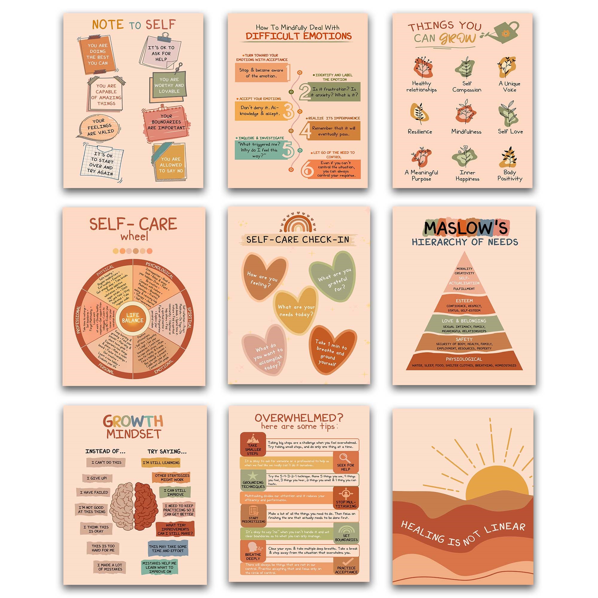 9Pcs Boho Mental Health Therapy Poster