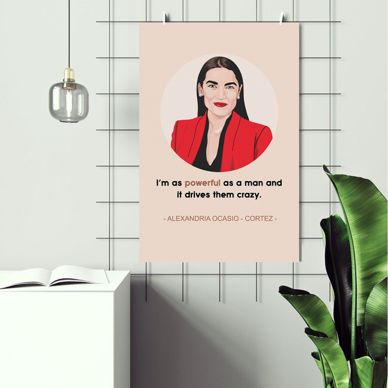 AOC poster framed and displayed in a home office