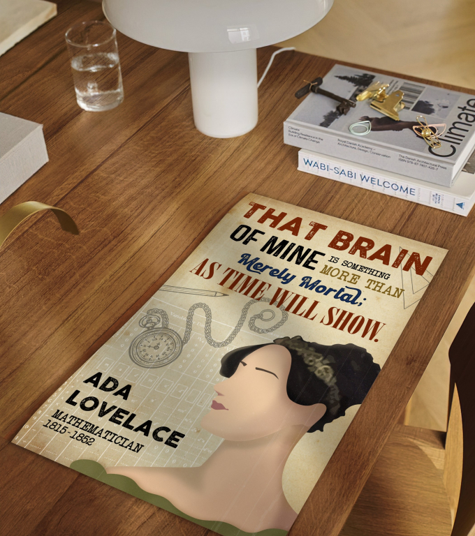 Ada Lovelace poster framed and displayed in a classroom