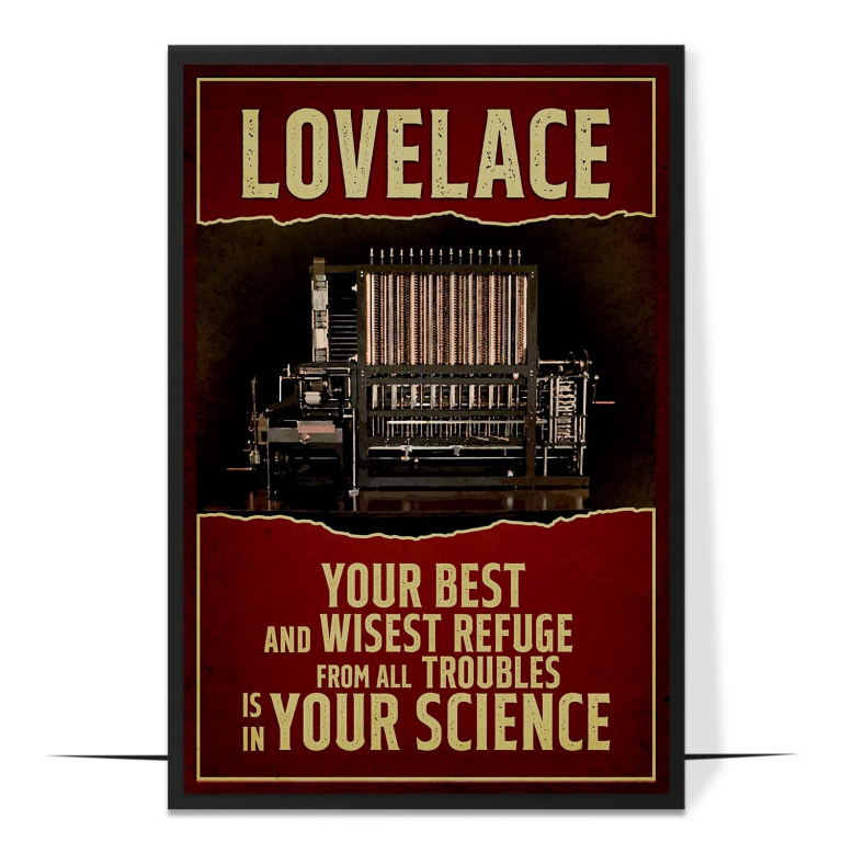 Ada Lovelace hand-drawn portrait poster — A clean faceless portrait of Lovelace beside b