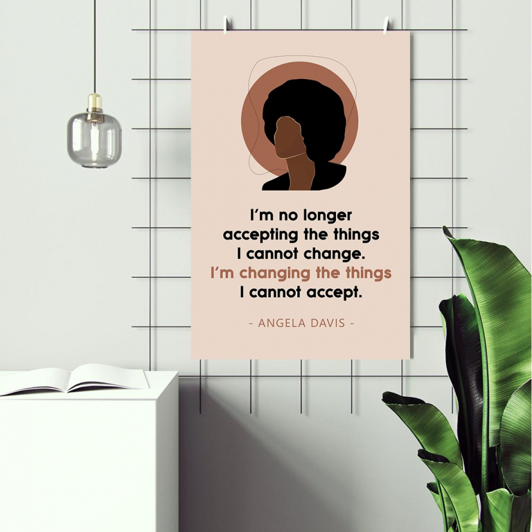 Angela Davis poster framed and displayed in a classroom
