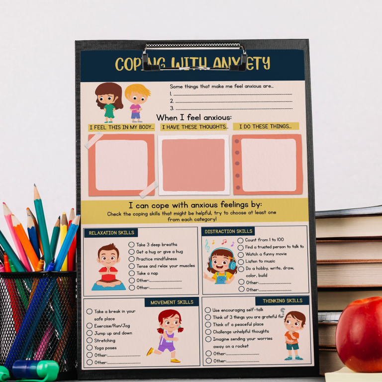 Anxiety Coping Skills Worksheet anxiety coping skills worksheet framed and displayed in a counseling office