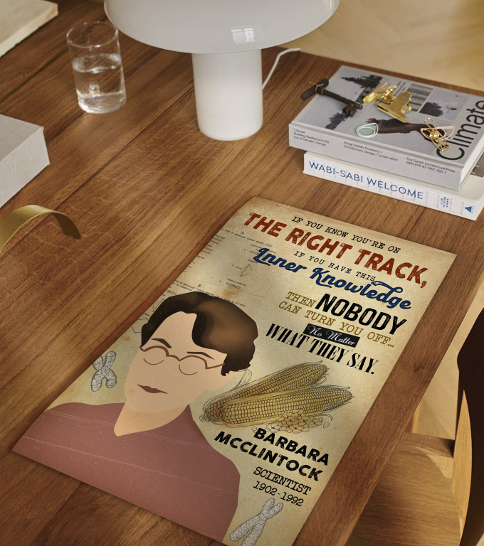 Barbara McClintock poster framed and displayed in a classroom