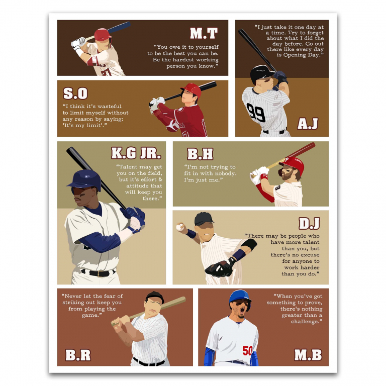 Baseball Superstars Motivational Unframed 16x20in Laminated Hand-drawn Wall Art (1)