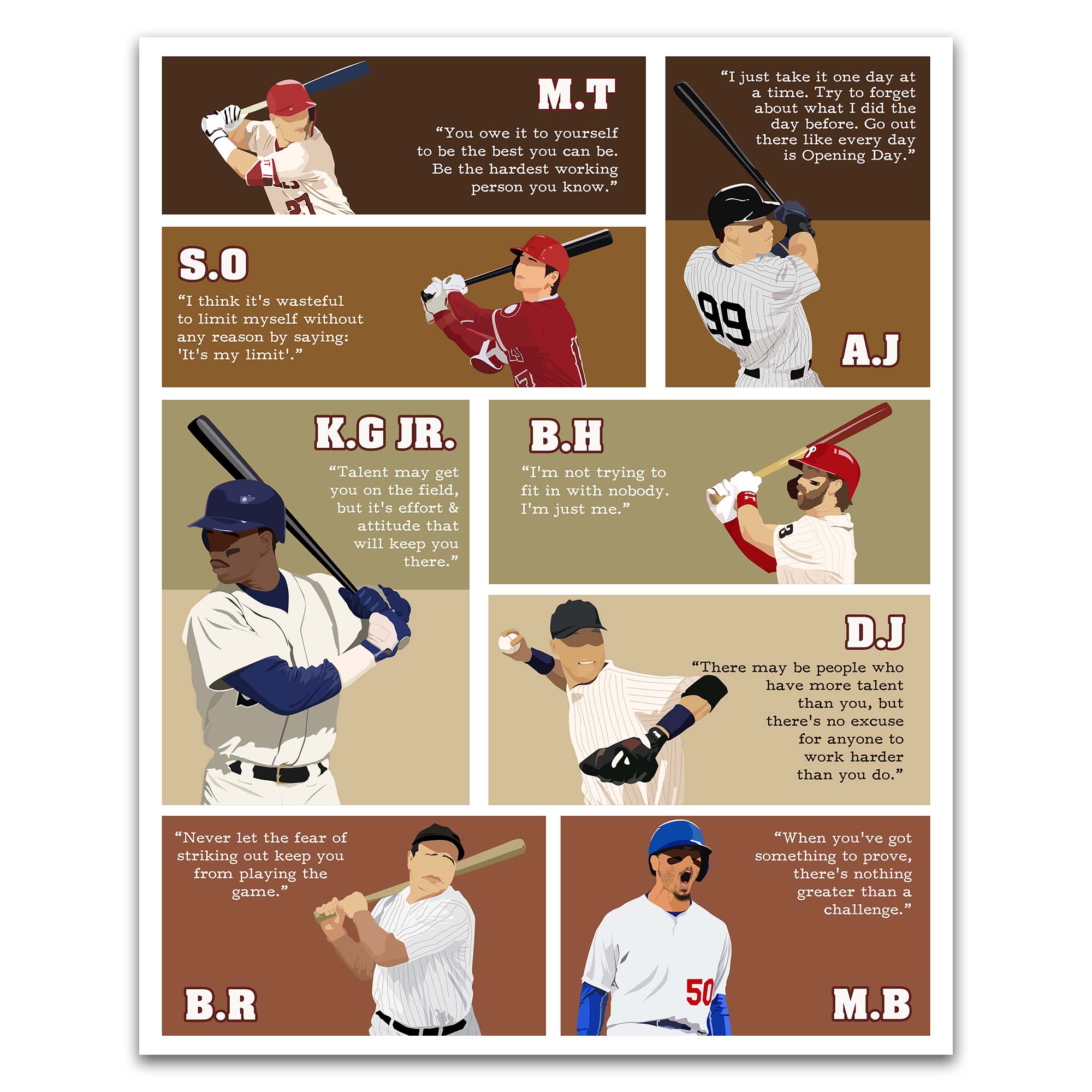 Baseball Superstars Motivational Unframed 16x20in Laminated Hand-drawn Wall Art (1)