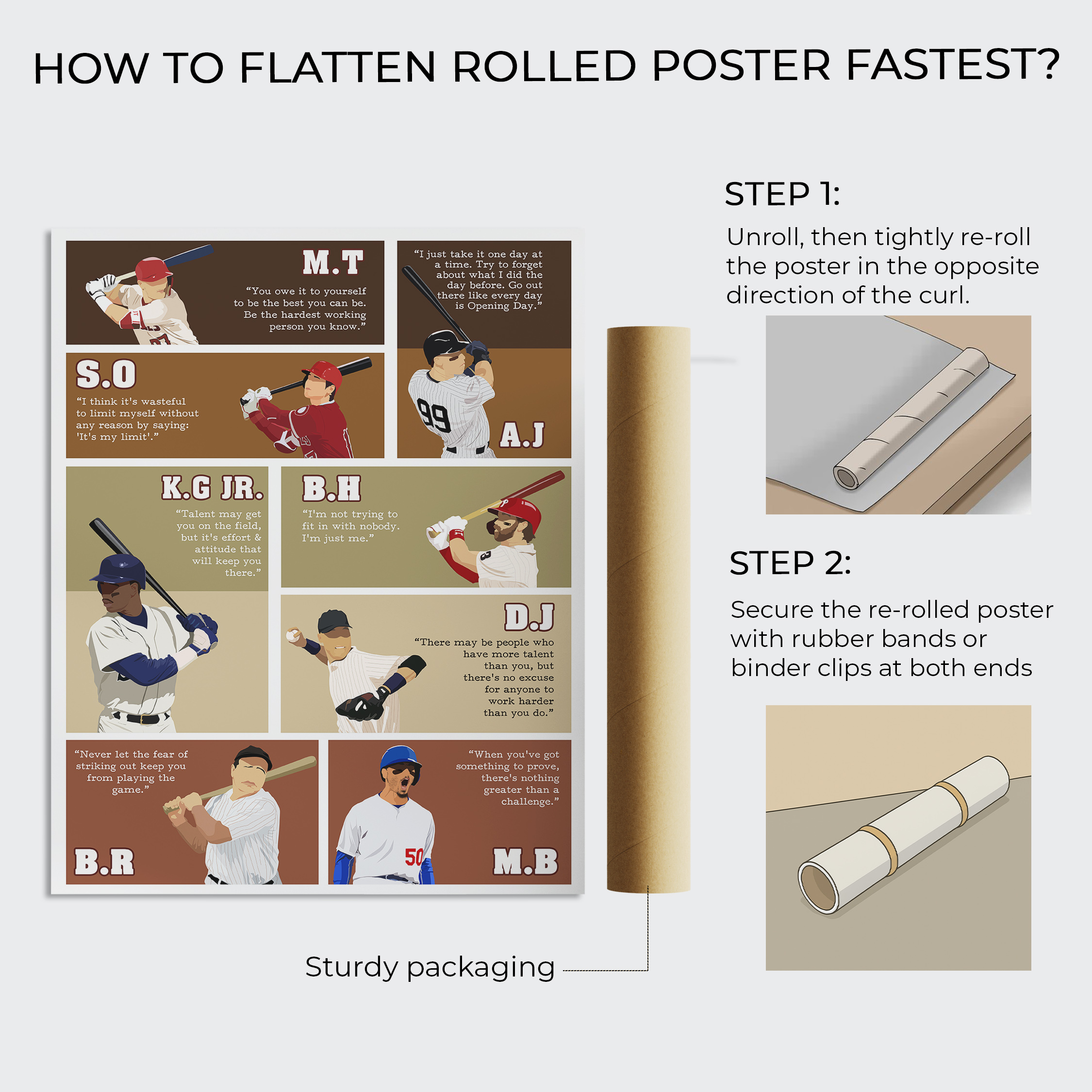 Baseball Superstars Motivational Unframed 16x20in Laminated Hand-drawn Wall Art - Image 7