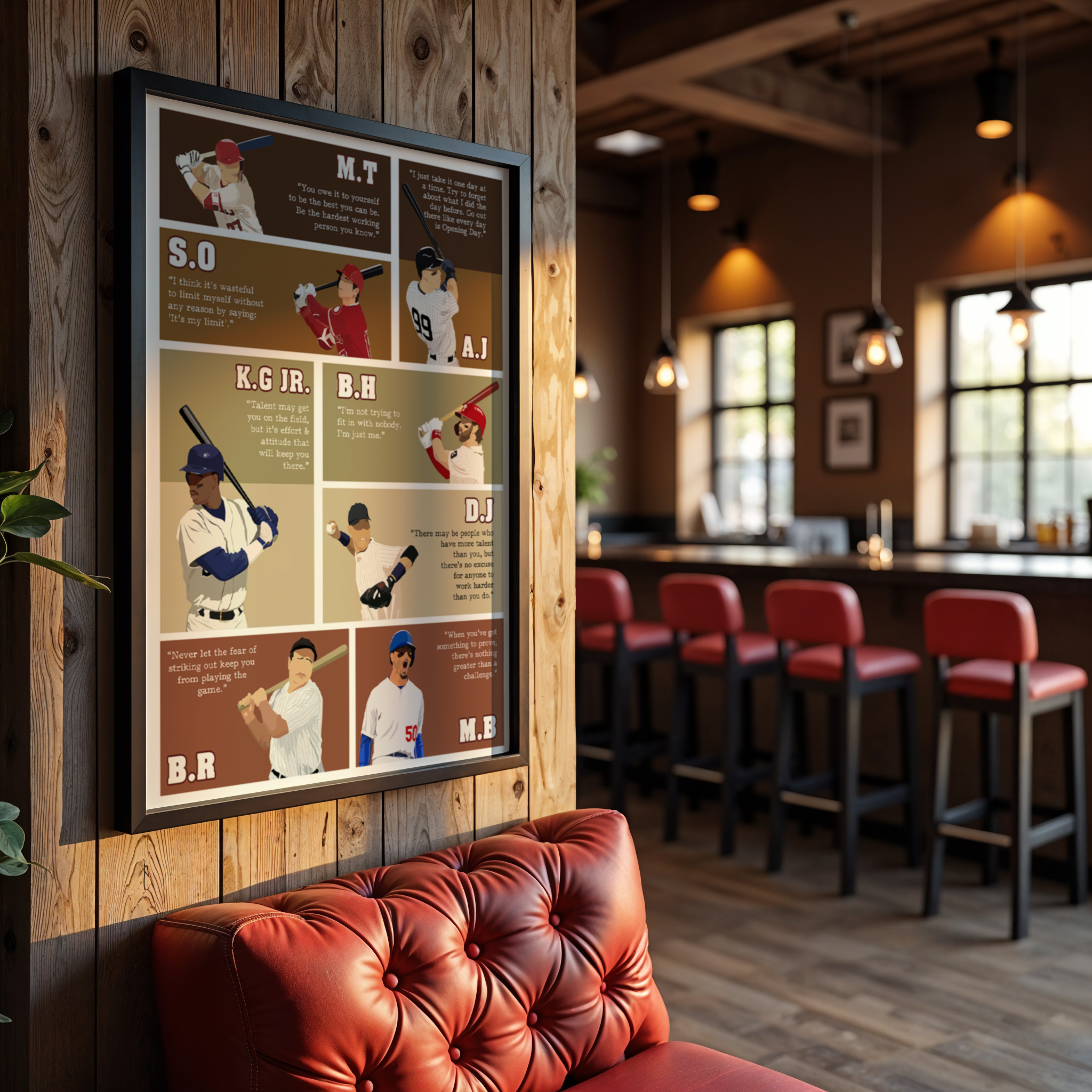 Baseball Superstars Motivational Unframed 16x20in Laminated Hand-drawn Wall Art - Image 8