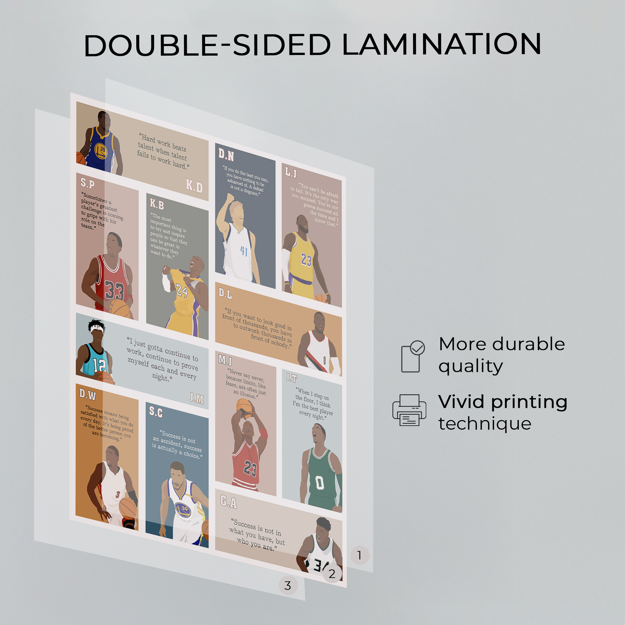 Basketball Superstars Motivational Unframed 16x20in Laminated Hand-drawn Wall Art - Image 3