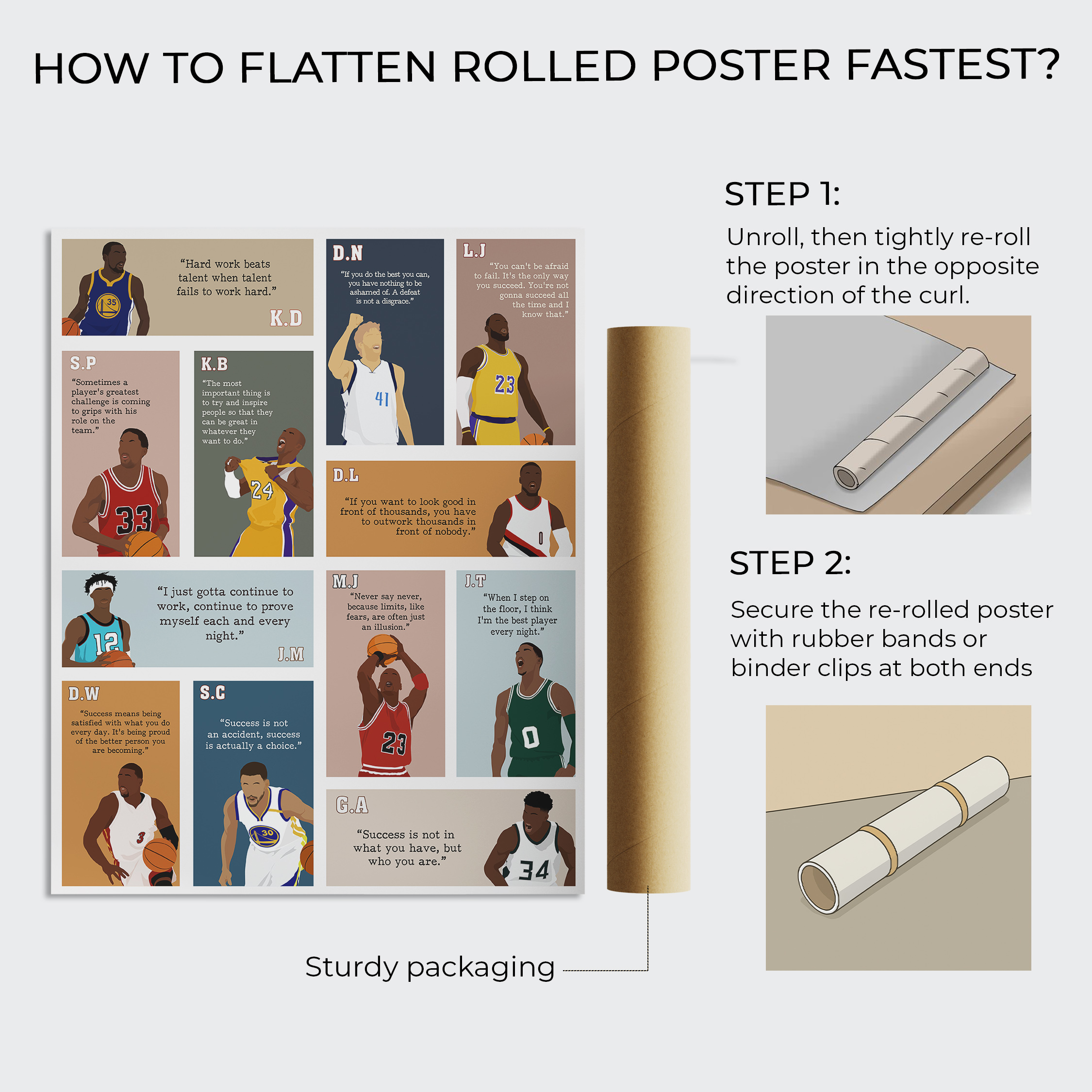 Basketball Superstars Motivational Unframed 16x20in Laminated Hand-drawn Wall Art - Image 7