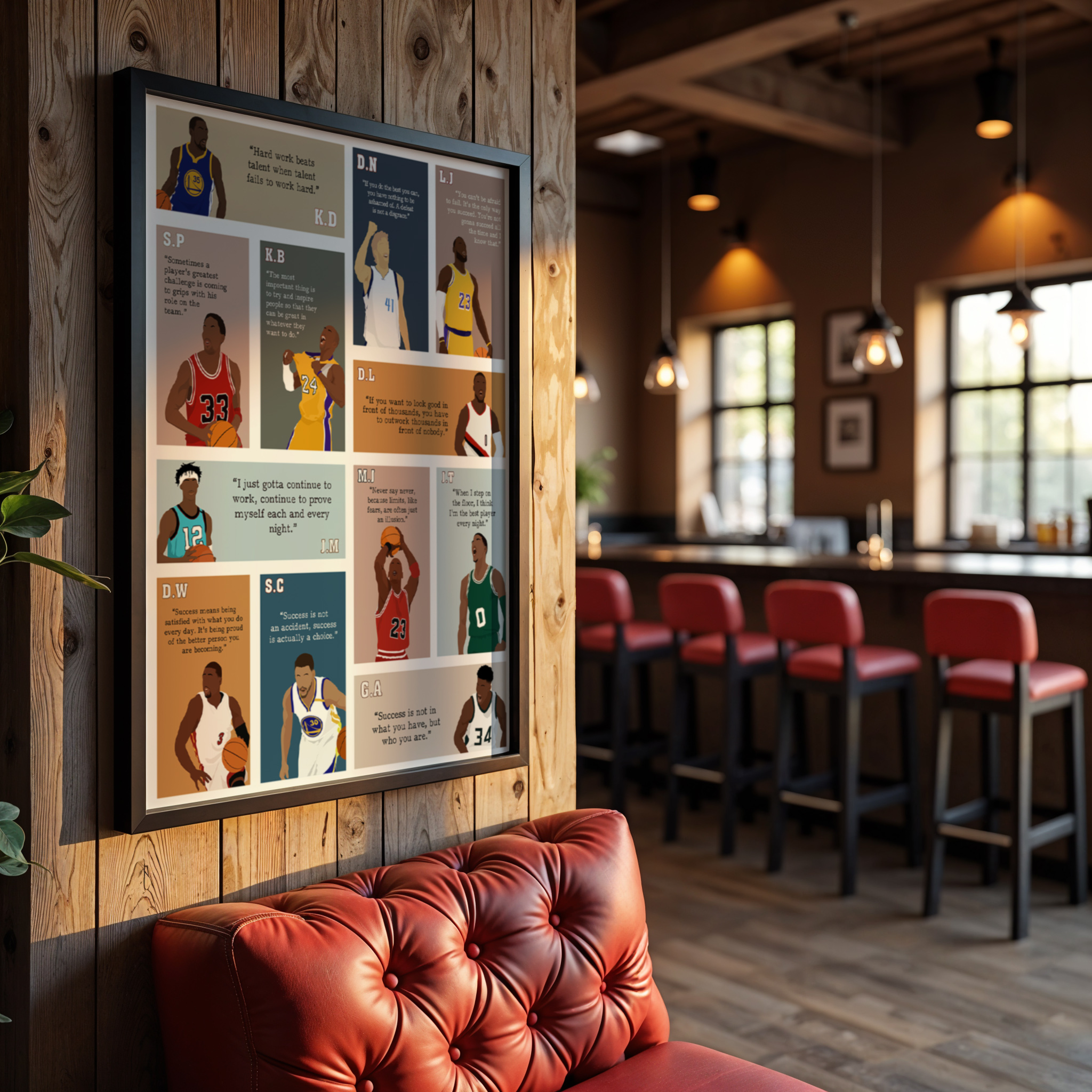 Basketball Superstars Motivational Unframed 16x20in Laminated Hand-drawn Wall Art - Image 8