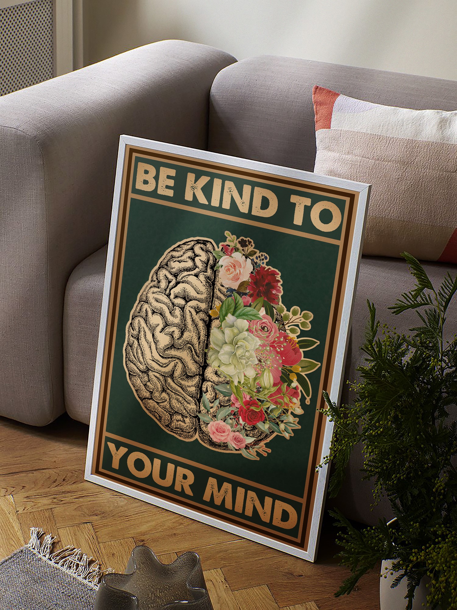 Be Kind to Your Mind Vintage Mental Health Wall Art - Image 3