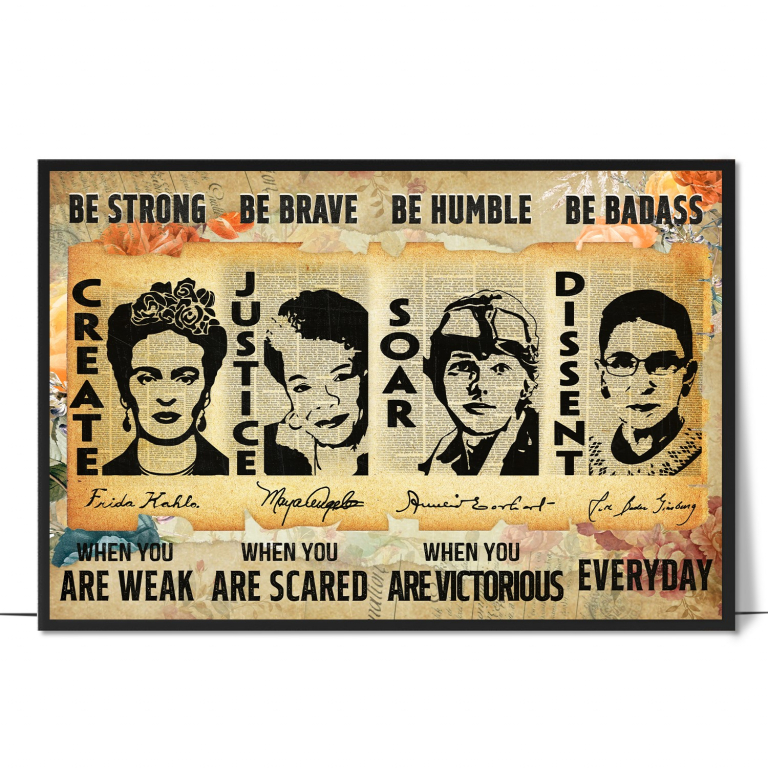 Be Strong hand-drawn poster — Bold hand-lettered type in a warm, vintage palet