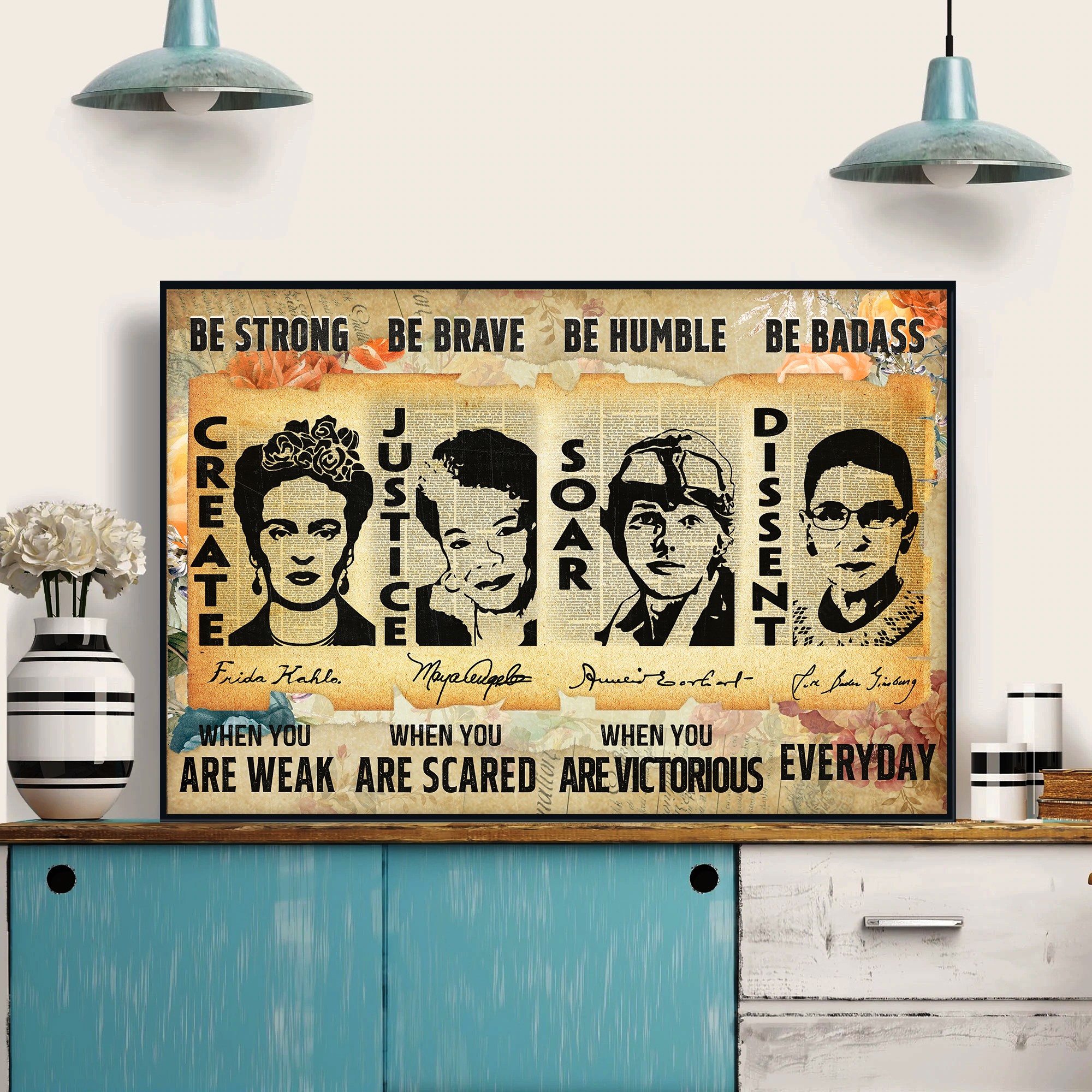 Be Strong Feminist Vintage Inspirational Quote Wall Art - Image 3