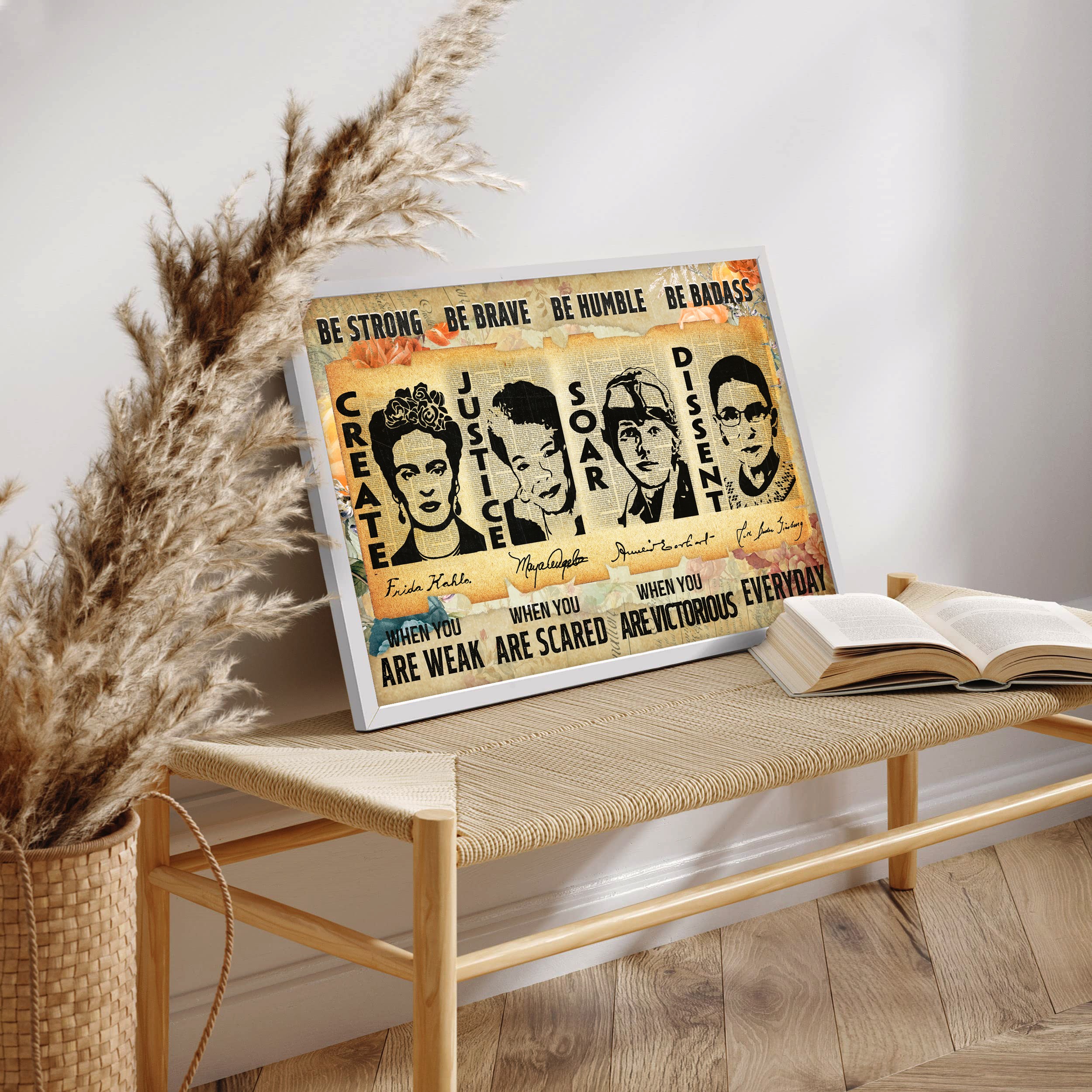 Be Strong Feminist Vintage Inspirational Quote Wall Art - Image 6