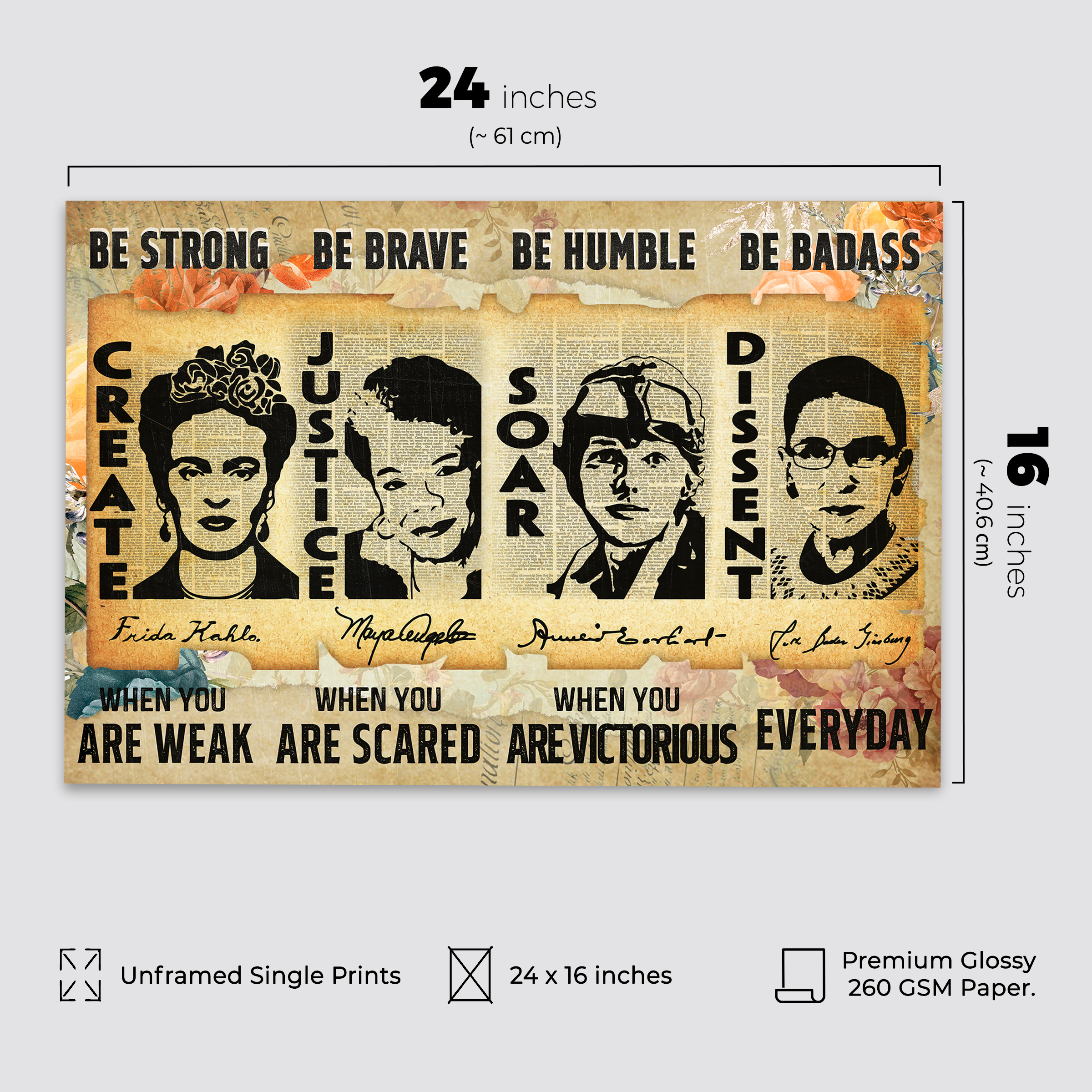 Be Strong Women Inspirational Unframed 16x24in Laminated Hand-drawn Wall Art - Image 2