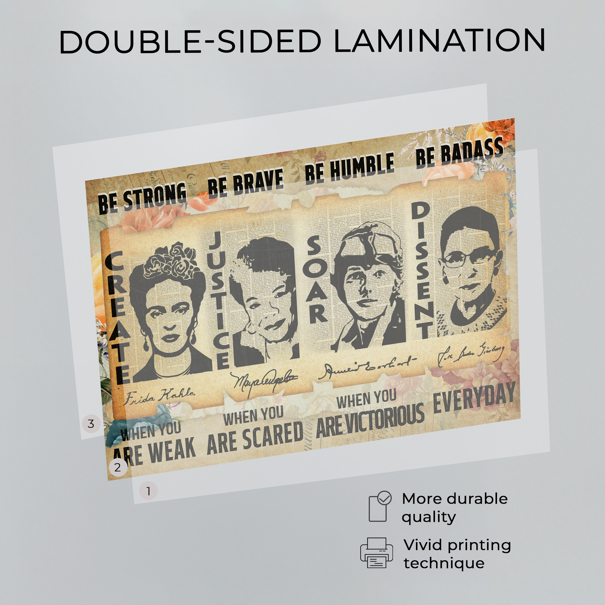 Be Strong Women Inspirational Unframed 16x24in Laminated Hand-drawn Wall Art - Image 3