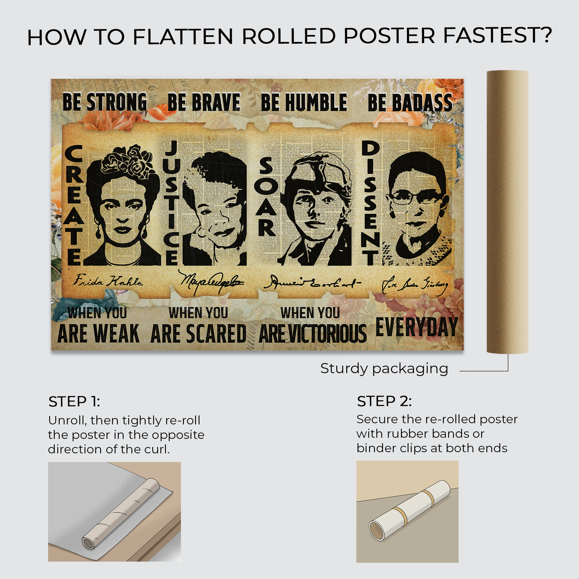 Be Strong Women Inspirational Unframed 16x24in Laminated Hand-drawn Wall Art - Image 7