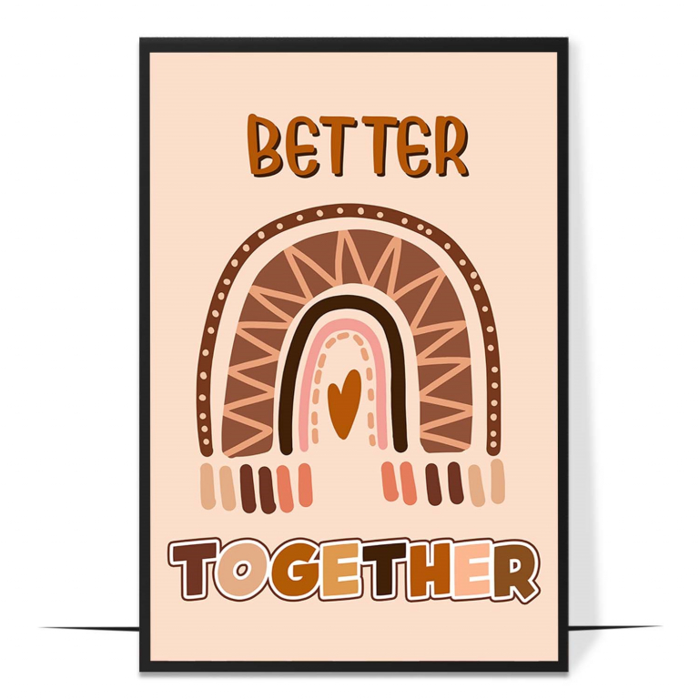 Better Together hand-drawn boho print — A boho circle of diverse faces around the hand
