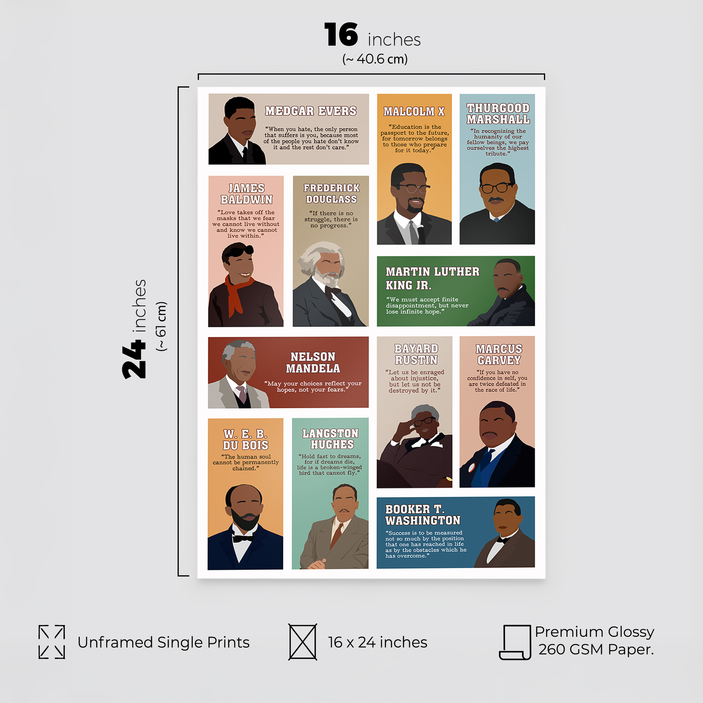 Black Men Leader Motivational Unframed 16x24in Laminated Hand-drawn Wall Art - Image 2