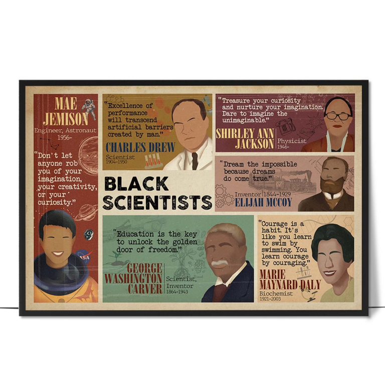 Black Scientists hand-drawn portrait poster — Clean hand-lettered quotes and minimalist styl