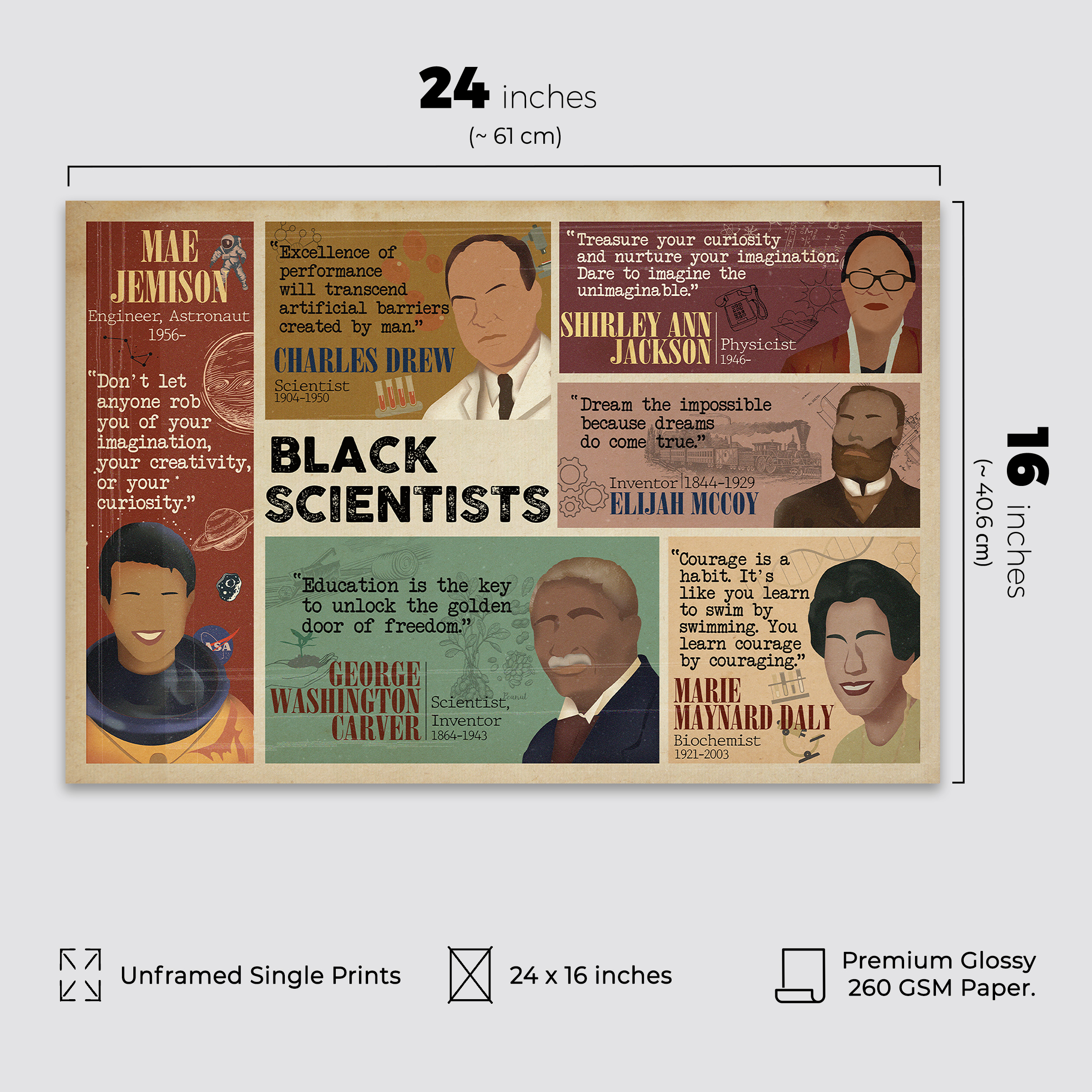 Black Scientists Inspirational Unframed 16x24in Laminated Hand-drawn Wall Art - Image 2
