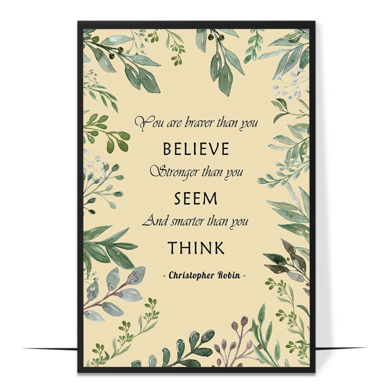 Braver Stronger Smarter hand-drawn botanical print — Soft botanical leaves framing the words brav