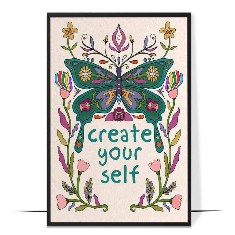 Create Yourself hand-drawn wall art print — A vivid, rainbow-bright composition framing
